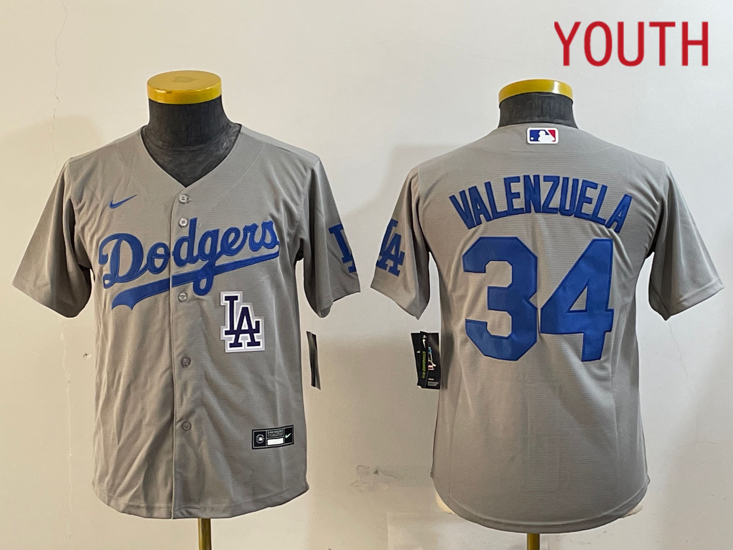 Youth Los Angeles Dodgers #34 Valenzuela Grey Game 2024 Nike MLB Jersey style 12165->youth mlb jersey->Youth Jersey